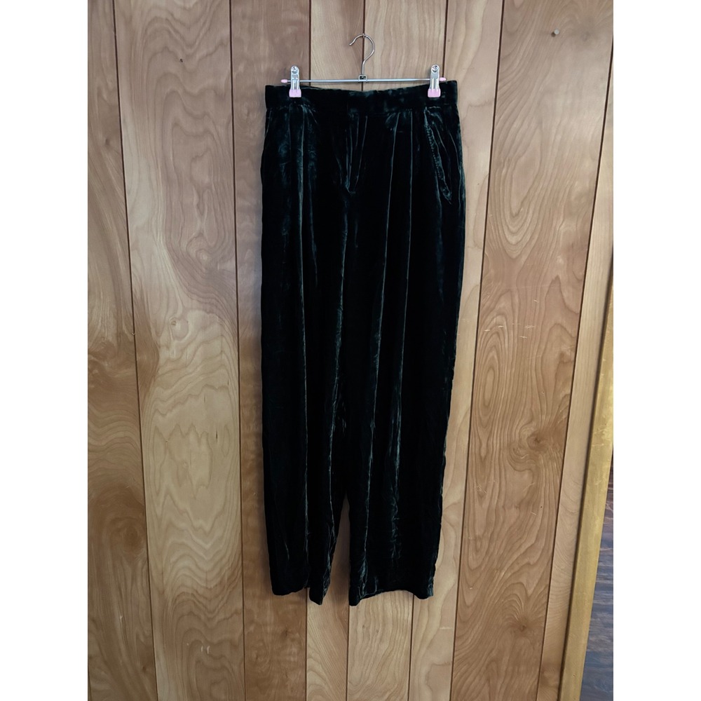 Banana Republic Emerald Green Silk Blend Velvet Wide Leg Pants 4 Long High Rise